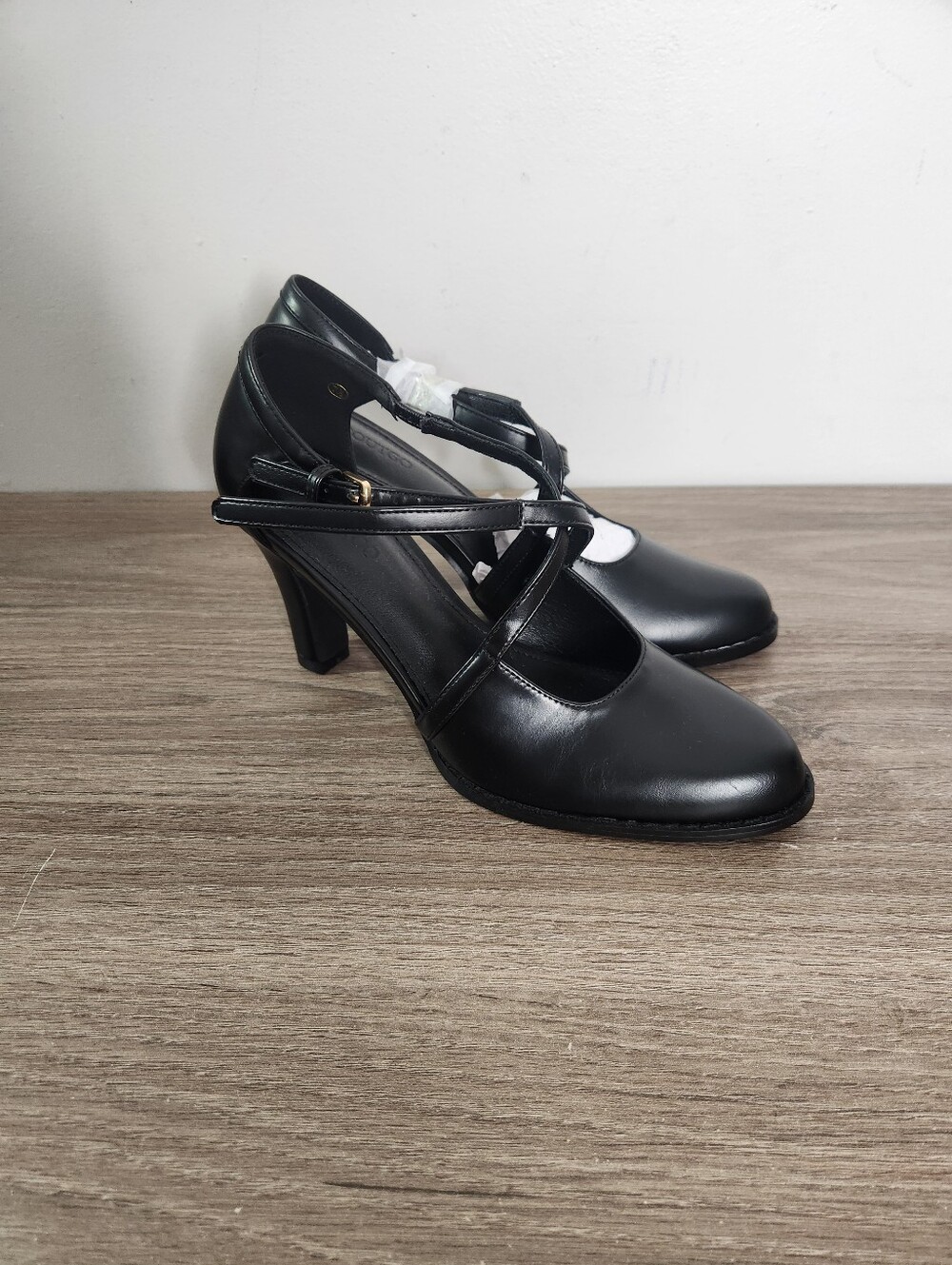 Coutgo Chunky High Heel D’Orsay Pumps Pointed Toe with Ankle Strap